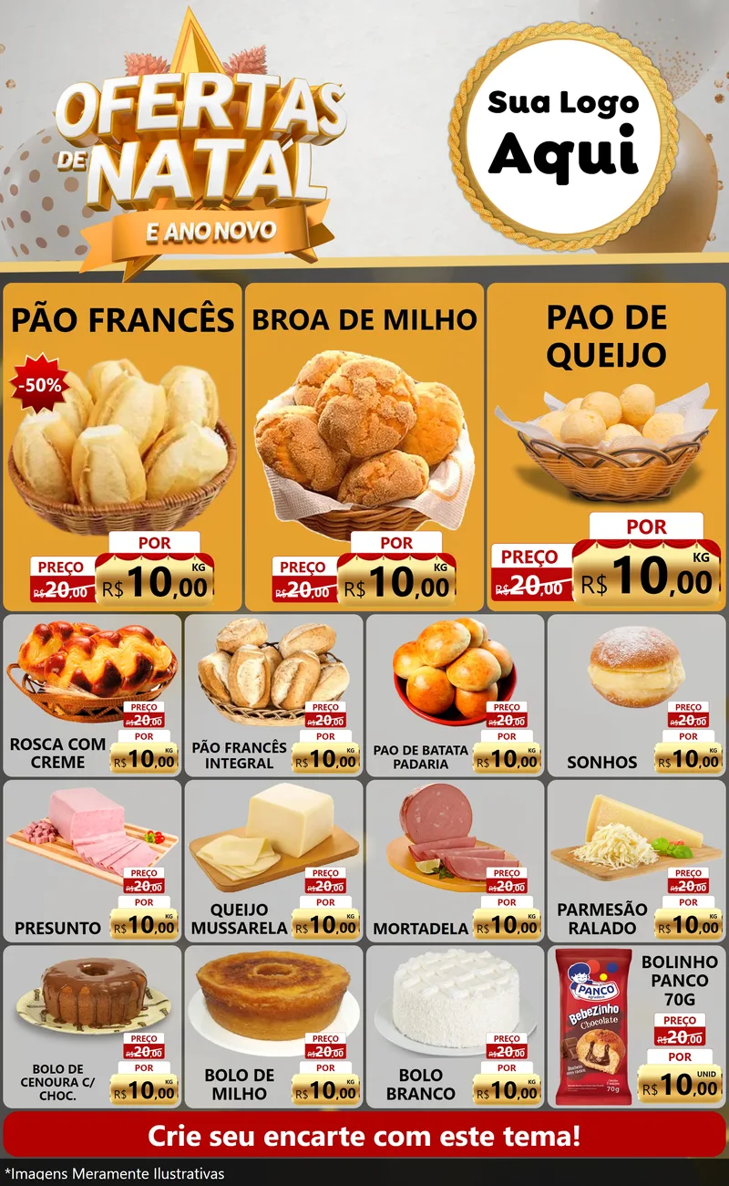 Modelo de Encarte para Encarte Grande com o tema Ofertas De Natal E Ano Novo para Padaria