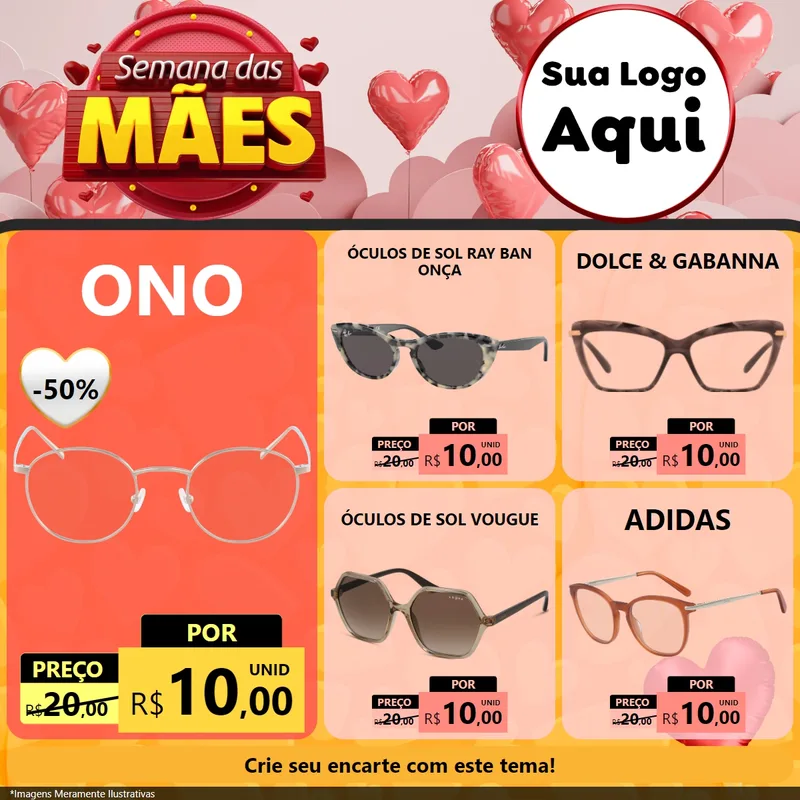 Modelo de Rede Social para Feed Facebook com o tema Semana das Mães para Óticas