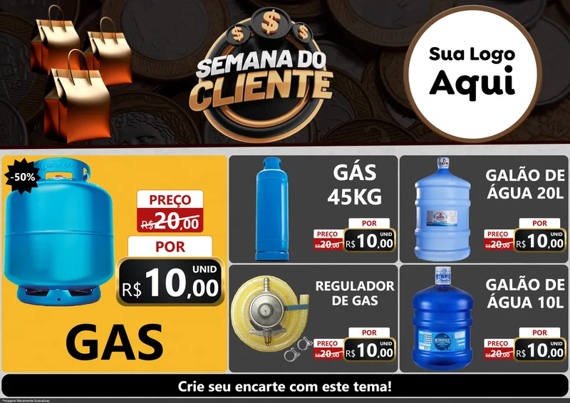 Modelo de Encarte para Encarte A4 Horizontal com o tema Semana do Cliente para Água e gás