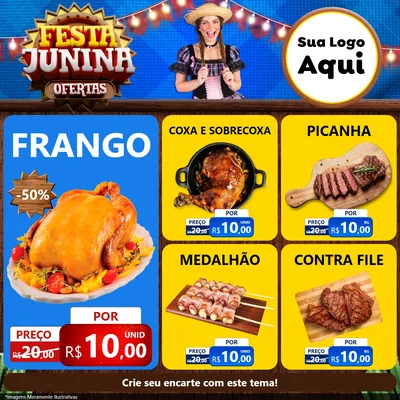 Modelo de Rede Social para Feed Facebook com o tema Festa Junina Ofertas para Assados