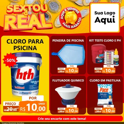 Modelo de Rede Social para Feed Facebook com o tema Sextou do Real para Produtos para Piscina