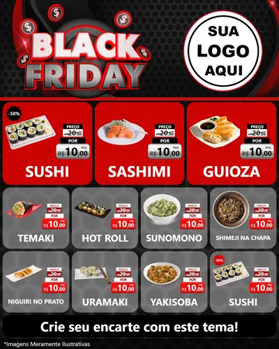 Modelo de Rede Social para Feed Instagram com o tema Black Friday para Comida japonesa