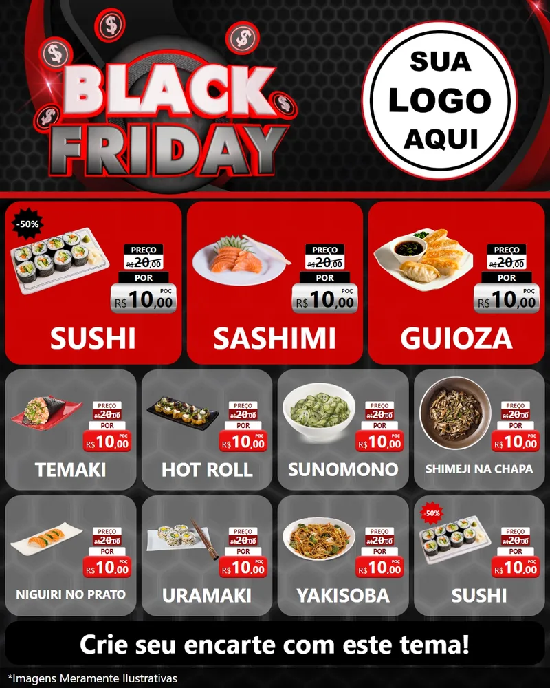 Modelo de Rede Social para Feed Instagram com o tema Black Friday para Comida japonesa