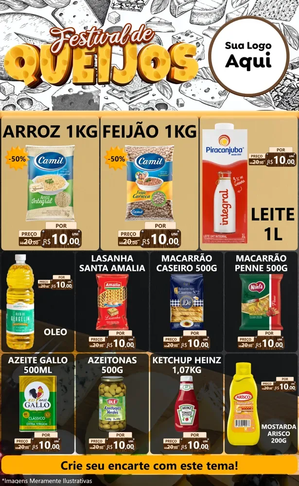 Modelo de Encarte para Encarte Grande com o tema Festival de Queijos para Supermercado
