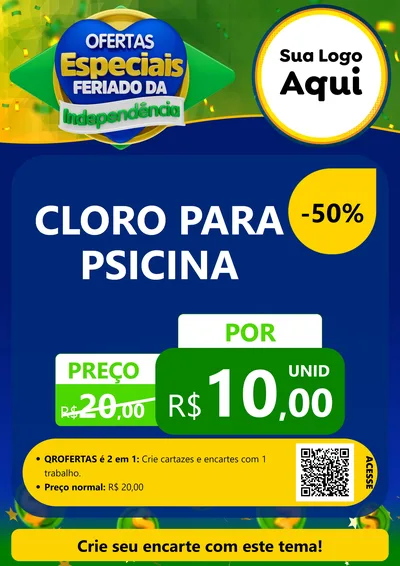 Modelo de Cartaz para Cartaz A4 Vertical com o tema Ofertas Especiais Feriado da Independência para Produtos para Piscina