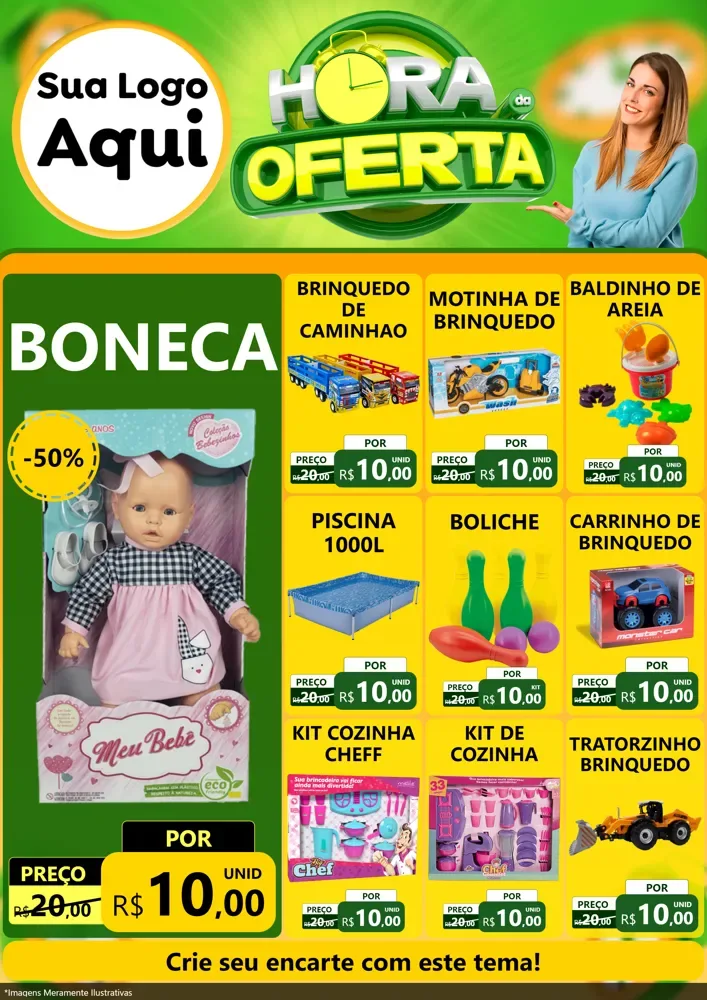 Modelo de Encarte para Encarte A4 Vertical com o tema Hora da Oferta para Brinquedos
