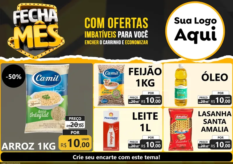 Modelo de Encarte para Encarte A4 Horizontal com o tema Fecha Mês para Supermercado