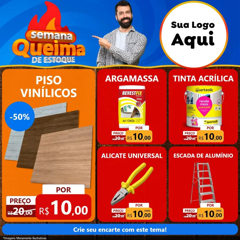 Modelo de Rede Social para Feed Facebook com o tema Semana Queima de Estoque para Material para Construção