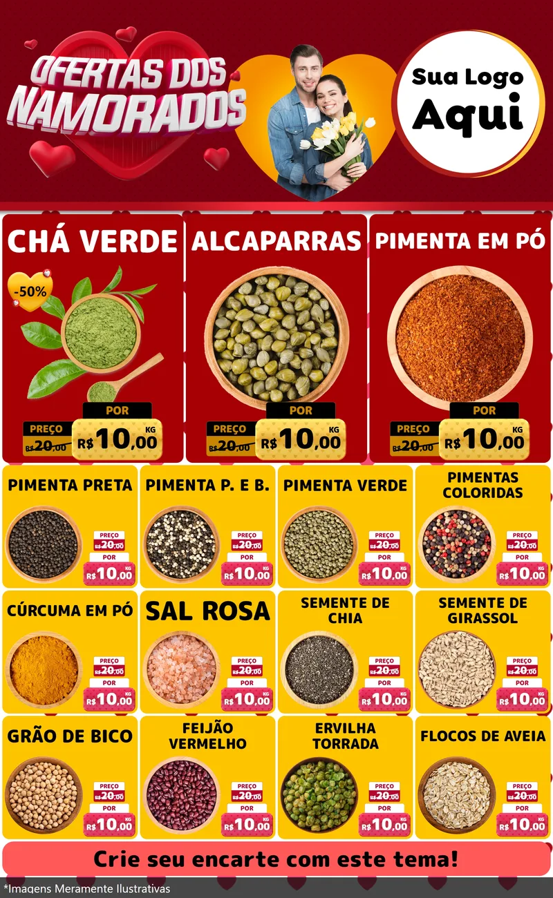 Modelo de Encarte para Encarte Grande com o tema Ofertas Dos Namorados para Produtos Naturais