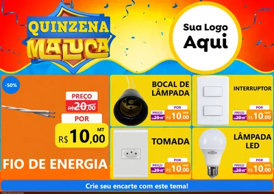 Modelo de Encarte para Encarte A4 Horizontal com o tema Quinzena Maluca para Materiais Elétricos