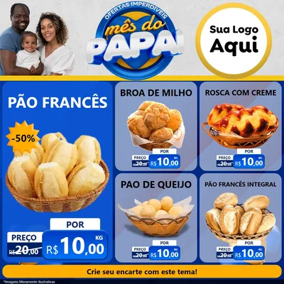 Modelo de Rede Social para Feed Facebook com o tema Ofertas Imperdíveis Mês Do Papai para Padaria
