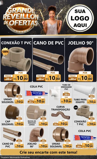 Modelo de Encarte para Encarte Grande com o tema Grande Réveillon de Ofertas para Tubos e conexões