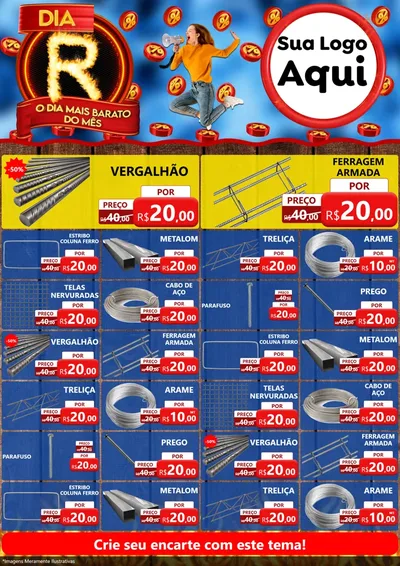 Modelo de Encarte para Encarte A4 Vertical com o tema Dia R - O Dia Mais Barato Do Mês para Ferragens