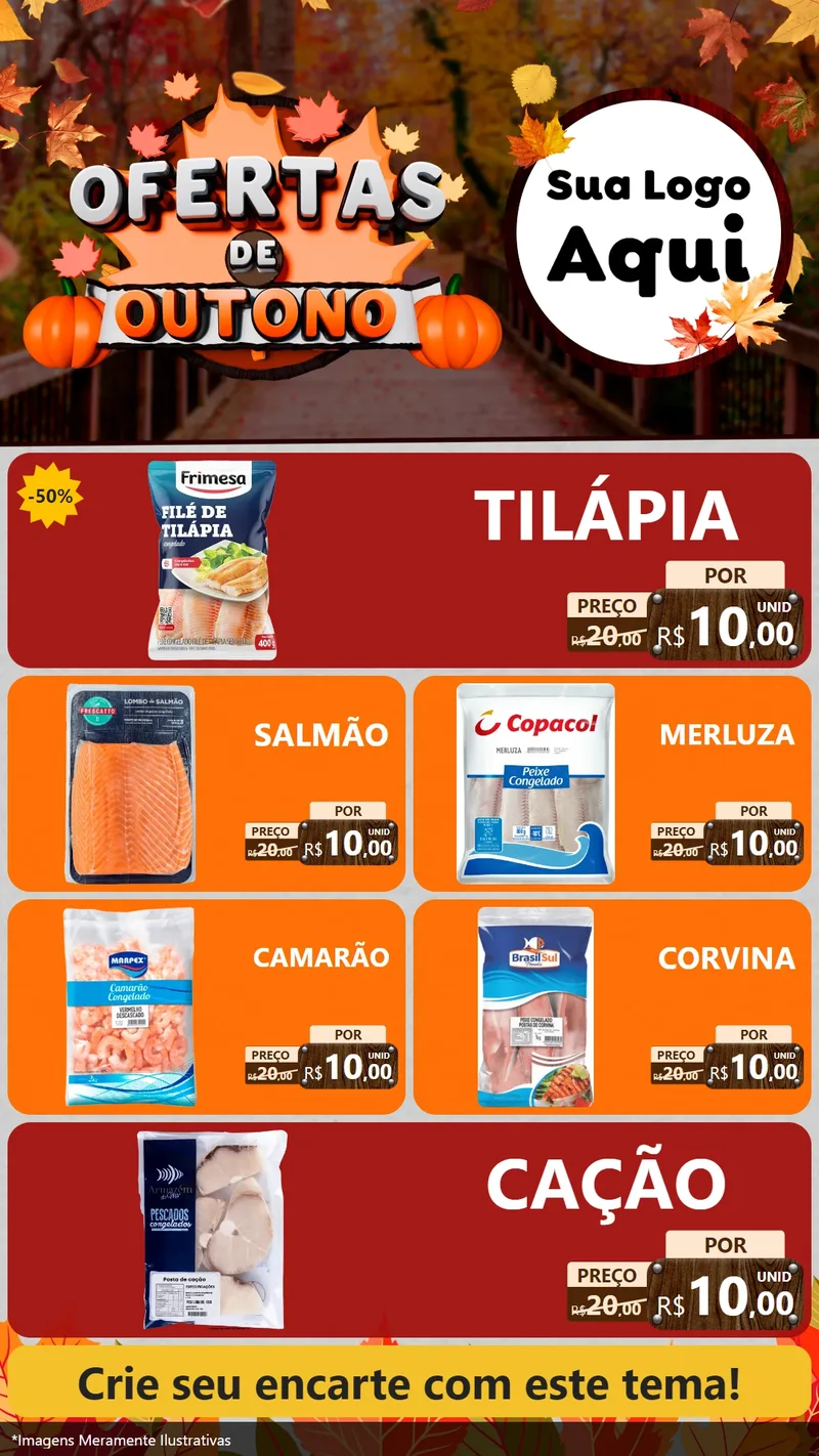 Modelo de TV para TV Vertical com o tema Ofertas de Outono para Peixaria