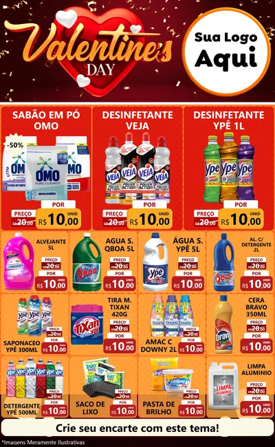Modelo de Encarte para Encarte Grande com o tema Valentine's Day para Produtos de Limpeza