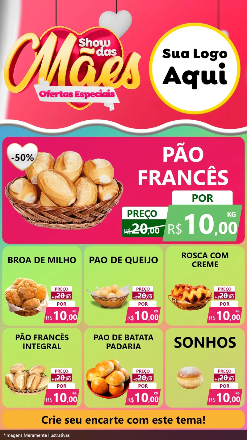 Modelo de Rede Social para Stories com o tema Show das Mães - Ofertas Especiais para Padaria