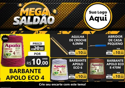 Modelo de Encarte para Encarte A4 Horizontal com o tema Mega Saldão para Armarinho e Aviamentos