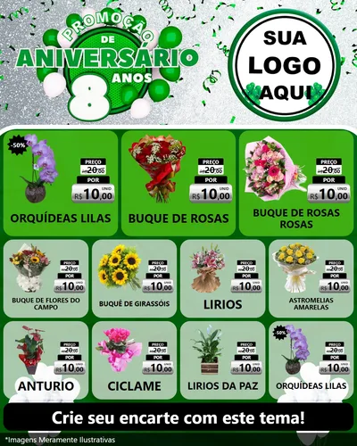 Modelo de Rede Social para Feed Instagram com o tema Promoção de Aniversário - 8 Anos para Floricultura e jardim