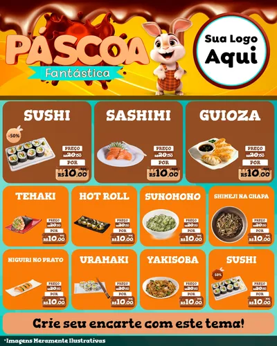 Modelo de Rede Social para Feed Instagram com o tema Páscoa Fantástica para Comida japonesa