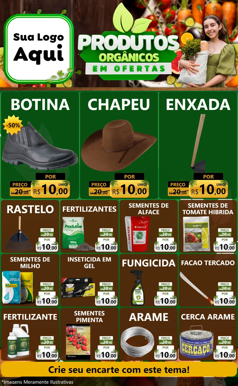 Modelo de Encarte para Encarte Grande com o tema Produtos Orgânicos em Ofertas para Agropecuária
