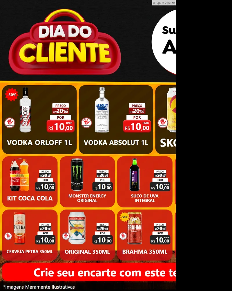 Modelo de Rede Social para Feed Instagram com o tema Dia do Cliente para Distribuidora de bebidas