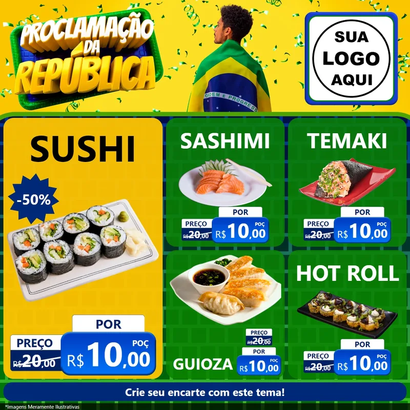 Modelo de Rede Social para Feed Facebook com o tema Proclamação da República para Comida japonesa