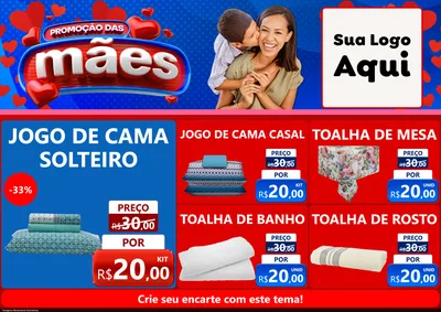 Modelo de Encarte para Encarte A4 Horizontal com o tema Promoção das Mães para Cama, Mesa e Banho