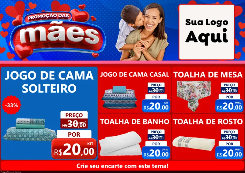 Modelo de Encarte para Encarte A4 Horizontal com o tema Promoção das Mães para Cama, Mesa e Banho
