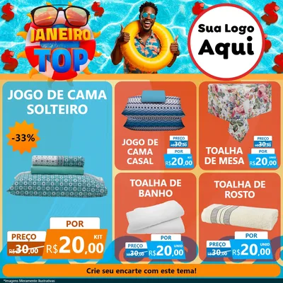 Modelo de Rede Social para Feed Facebook com o tema Janeiro Top para Cama, Mesa e Banho