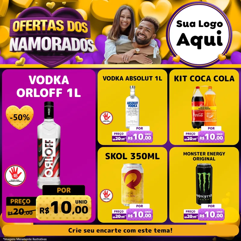 Modelo de Rede Social para Feed Facebook com o tema Oferta Dos Namorados para Distribuidora de bebidas