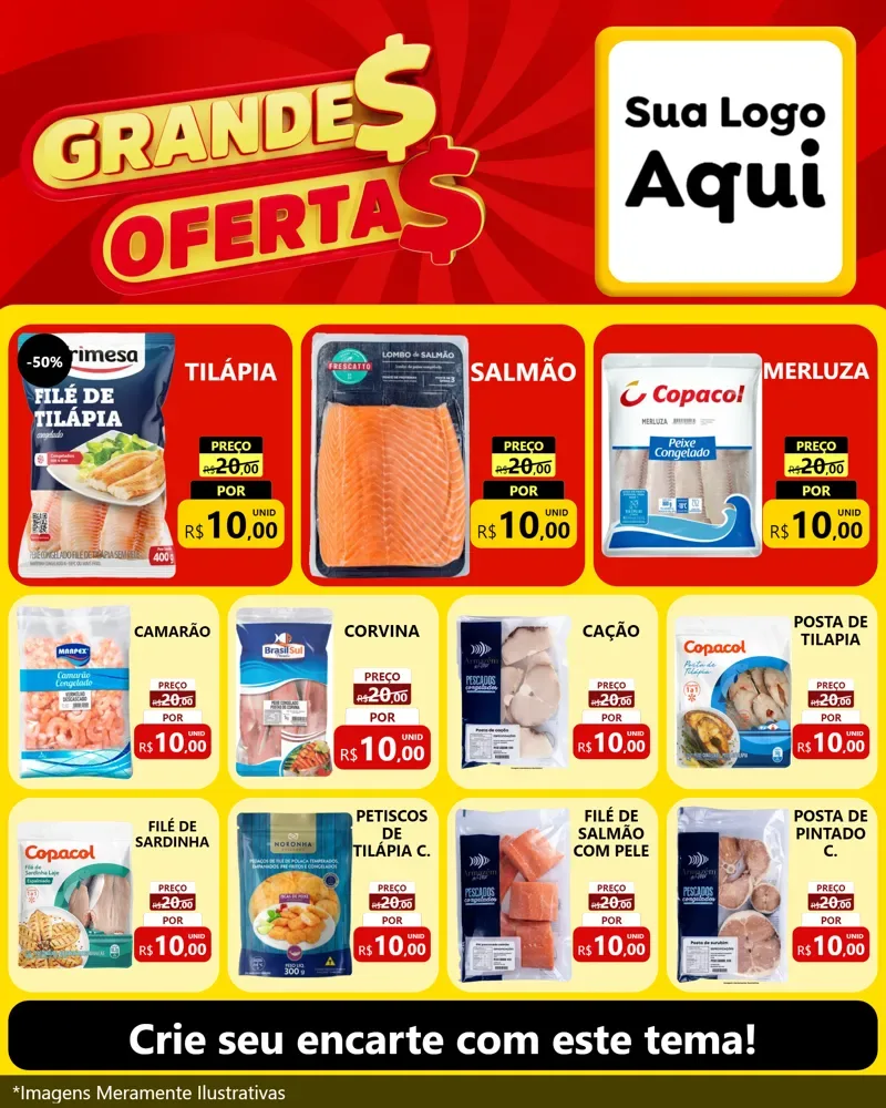 Modelo de Rede Social para Feed Instagram com o tema Grandes Ofertas para Peixaria