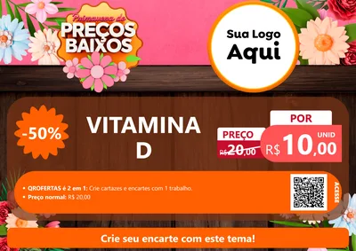 Modelo de Cartaz para Cartaz A4 Horizontal com o tema Primavera de Preços Baixos para Farmácia