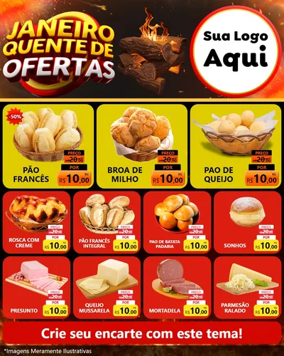 Modelo de Rede Social para Feed Instagram com o tema Janeiro Quente de Ofertas para Padaria
