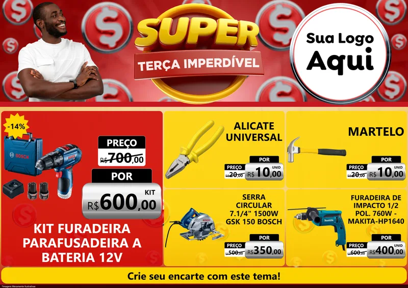 Modelo de Encarte para Encarte A4 Horizontal com o tema Super Terça Imperdível para Maquinas e Ferramentas
