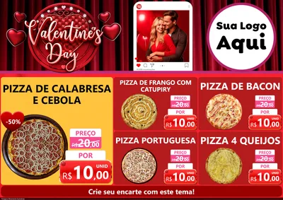 Modelo de Encarte para Encarte A4 Horizontal com o tema Valentine's Day para Pizzaria