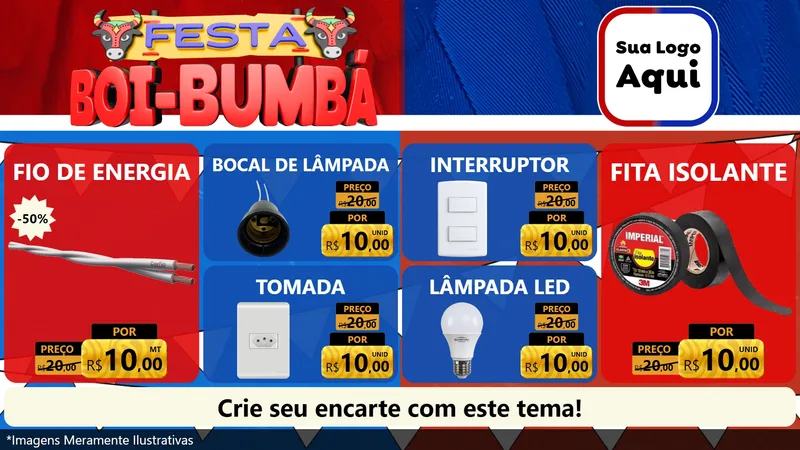 Modelo de TV para TV Horizontal com o tema Festa Boi Bumbá para Materiais Elétricos