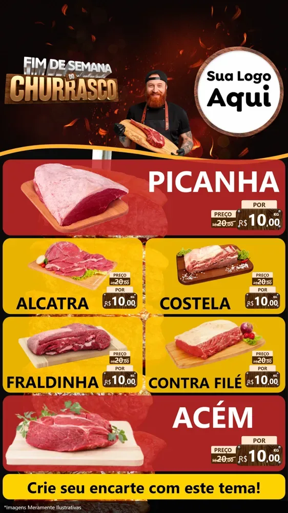 Modelo de TV para TV Vertical com o tema Fim de Semana do Churrasco para Açougue