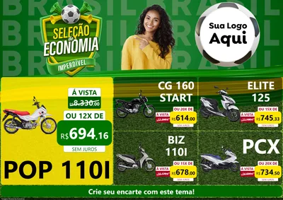 Modelo de Encarte para Encarte A4 Horizontal com o tema Seleção de Economia - Copa para Concessionaria de Motos