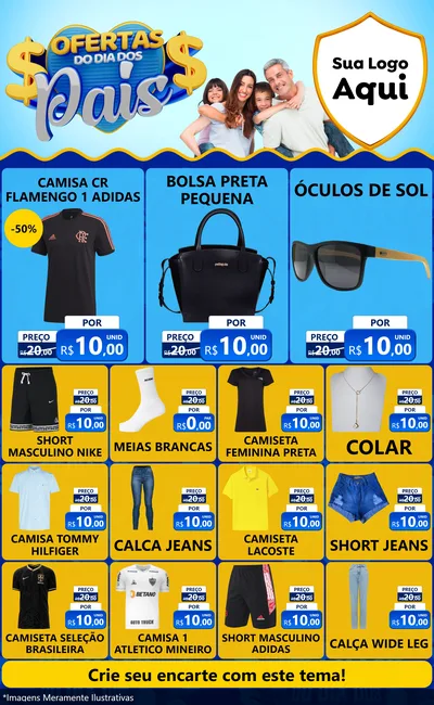 Modelo de Encarte para Encarte Grande com o tema Ofertas do Dia dos Pais para Roupas e acessórios