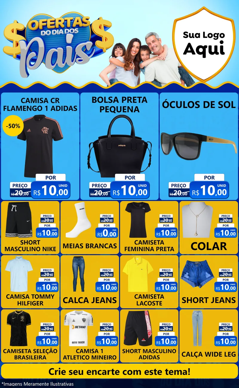 Modelo de Encarte para Encarte Grande com o tema Ofertas do Dia dos Pais para Roupas e acessórios