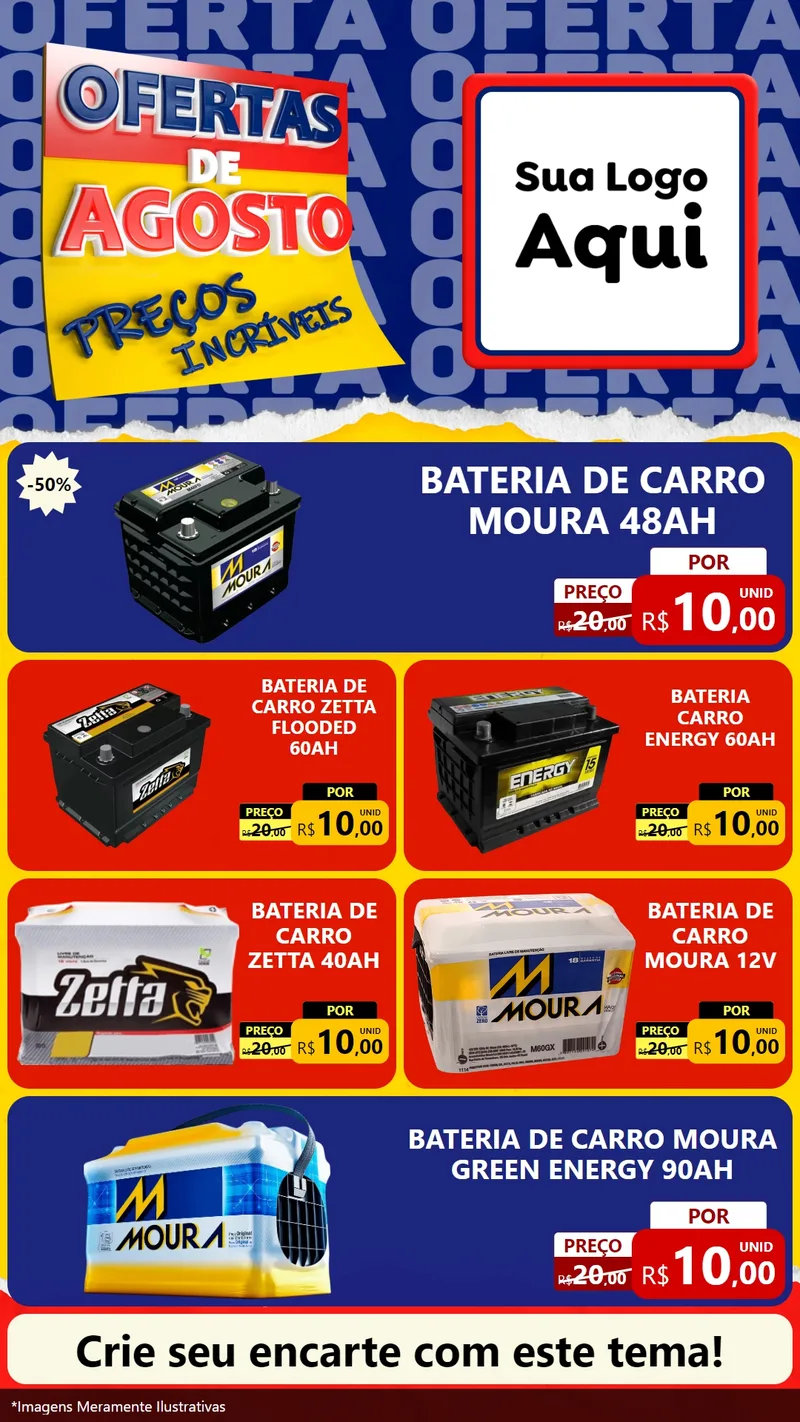 Modelo de TV para TV Vertical com o tema Ofertas de Agosto - Preços Incríveis para Baterias Elétricas