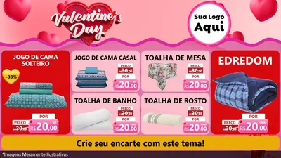 Modelo de TV para TV Horizontal com o tema Valentine's Day para Cama, Mesa e Banho