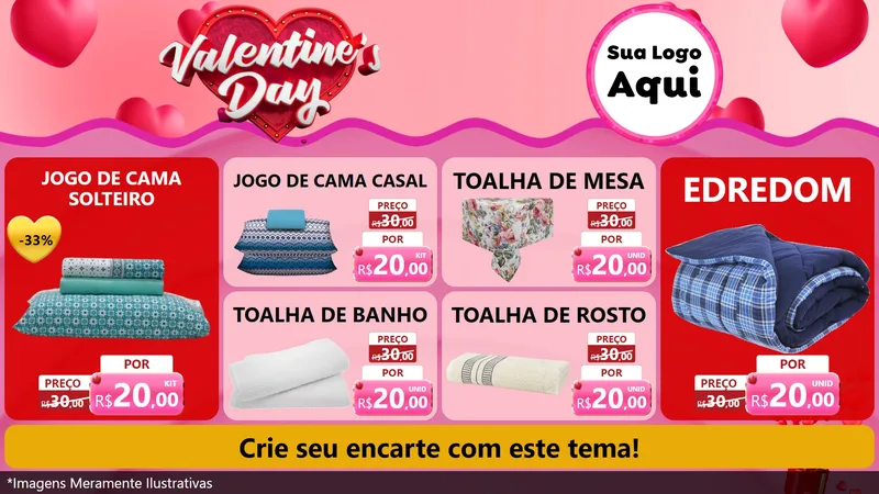 Modelo de TV para TV Horizontal com o tema Valentine's Day para Cama, Mesa e Banho