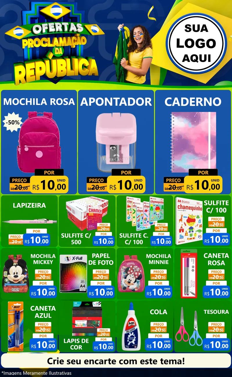 Modelo de Encarte para Encarte Grande com o tema Ofertas Proclamação da República para Papelaria