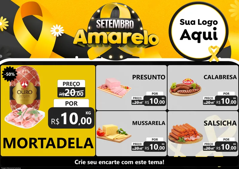 Modelo de Encarte para Encarte A4 Horizontal com o tema Setembro Amarelo para Frios e Laticínios