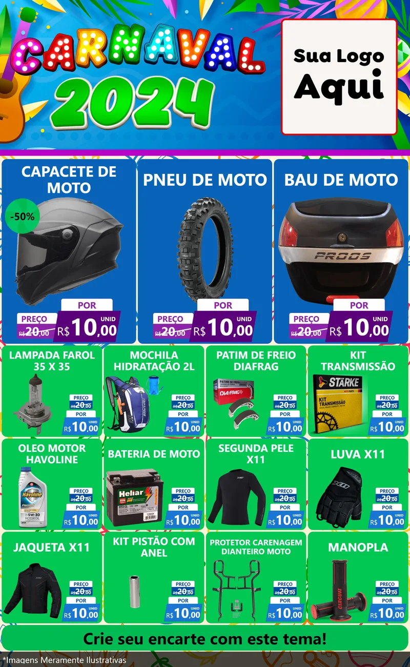 Modelo de Encarte para Encarte Grande com o tema Carnaval 2027 para Moto peças