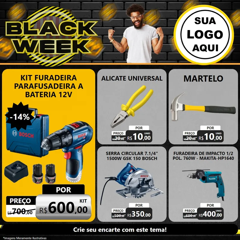 Modelo de Rede Social para Feed Facebook com o tema Black Week para Maquinas e Ferramentas
