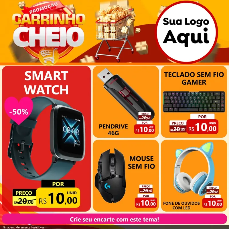 Modelo de Rede Social para Feed Facebook com o tema Promoção carrinho cheio para Informática