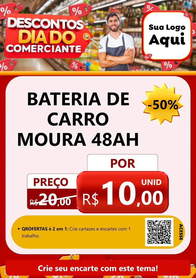 Modelo de Cartaz para Cartaz A4 Vertical com o tema Descontos Dia do Comerciante para Baterias Elétricas