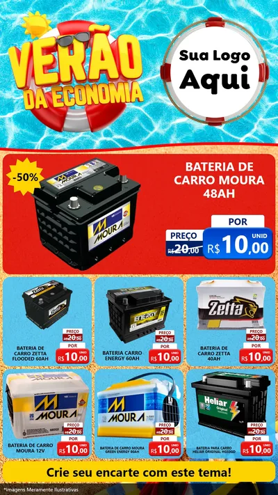 Modelo de Rede Social para Stories com o tema Verão da Economia para Baterias Elétricas
